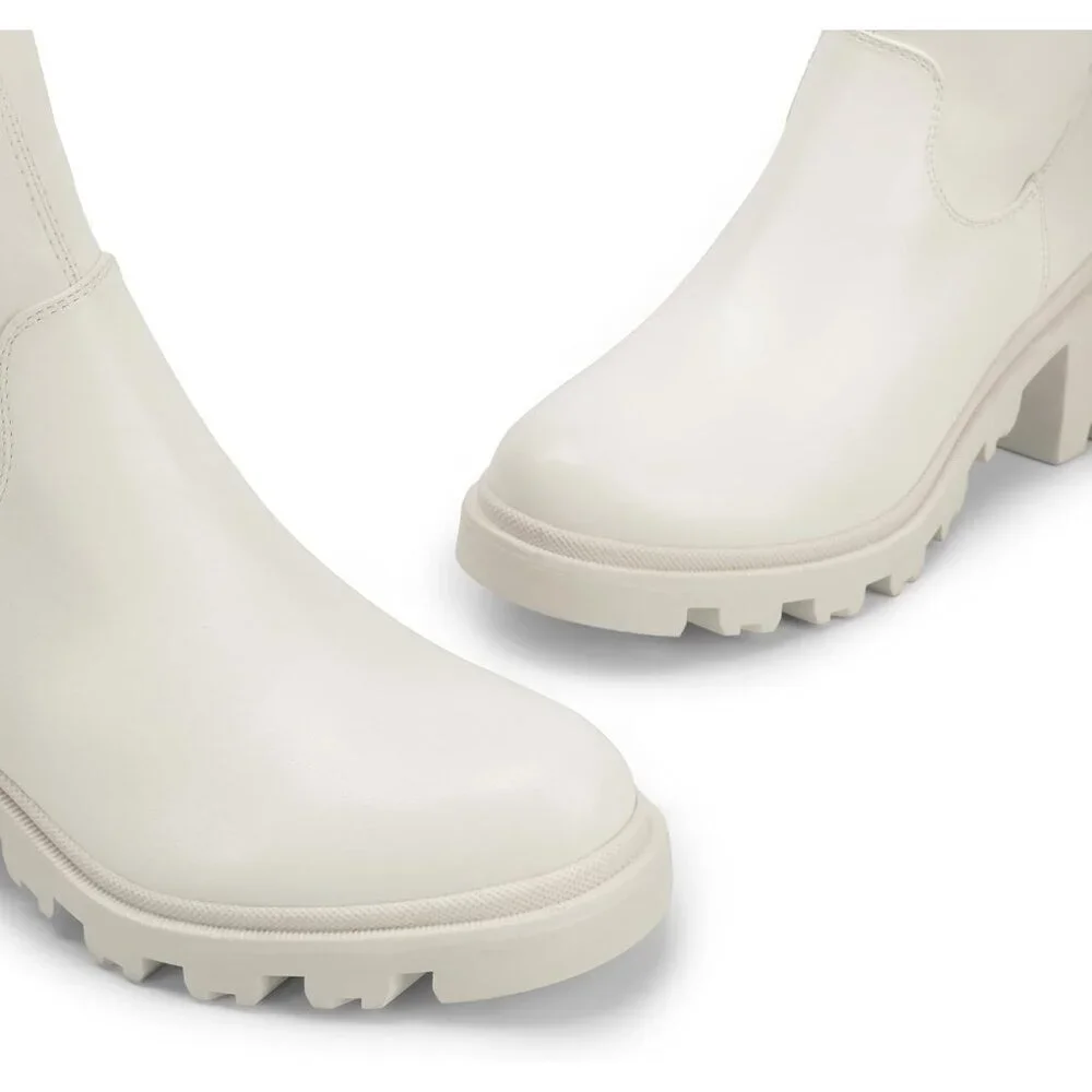 Women's White-pu Faux Leather Knee High Over The Knee High Chunky Heel Boots